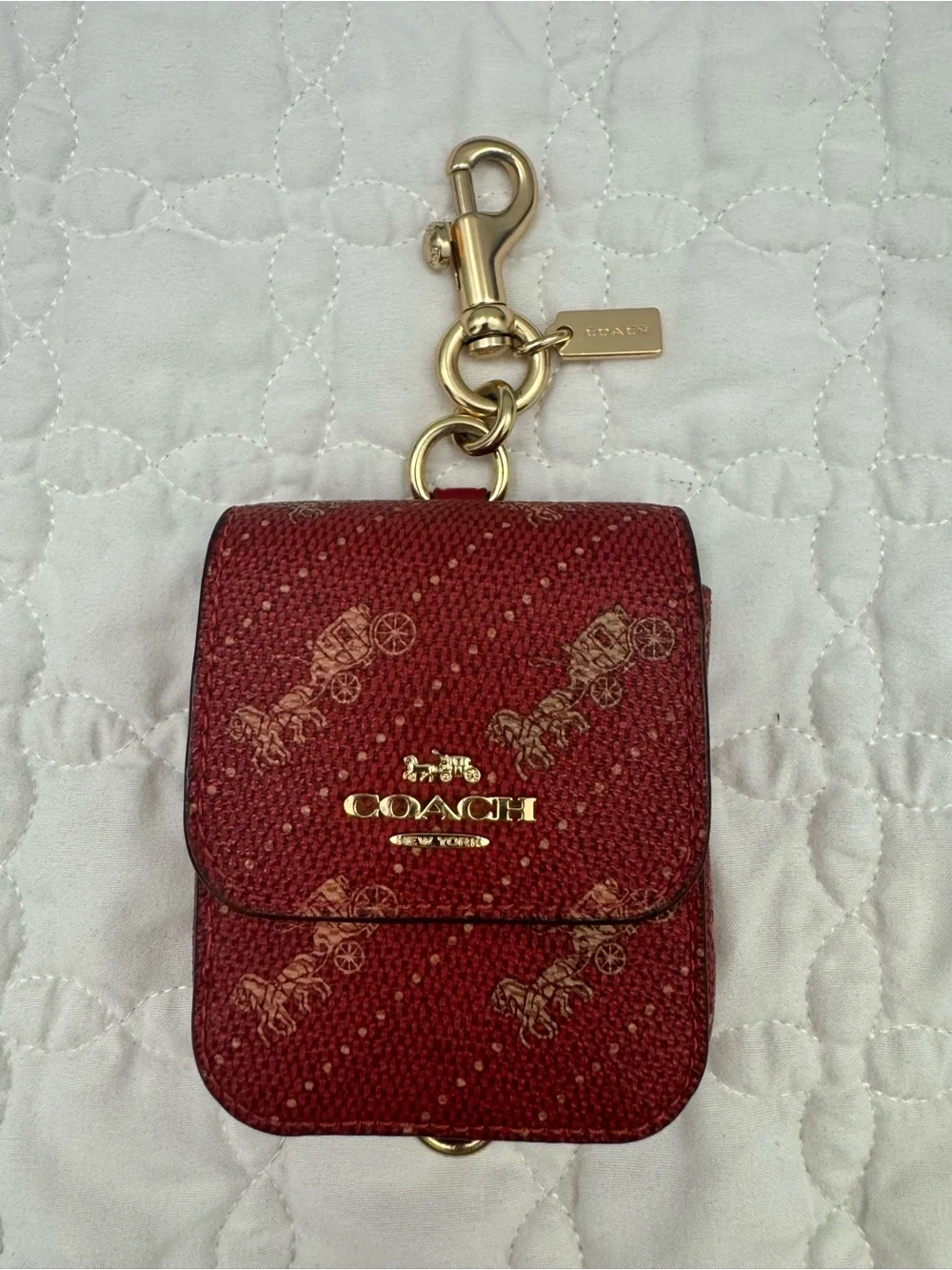 Coach Burgundy Signature Canvas Horse & Carriage Key Bag Charm